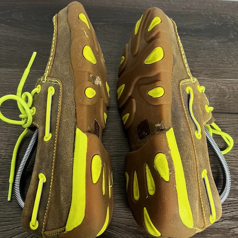 Twisted X Womens Driving Boat Shoes Brown Yellow Lace Up Moc Toe Leather 7.5M